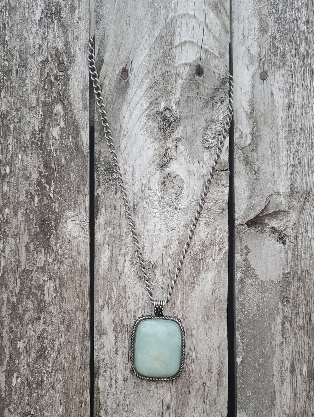 Lucky Brand Silver-Tone Necklace with Pale Aqua Rectangular Stone